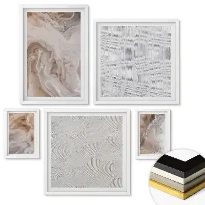 Set de 5 tablouri înrămate cu compoziții abstracte în nuanțe de bej