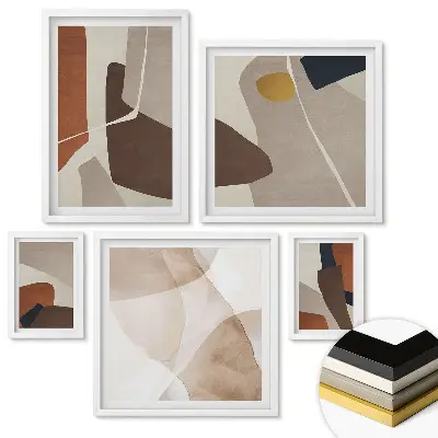 Set de 5 tablouri înrămate Compoziții abstracte în culori calde