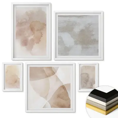 Set de 5 tablouri înrămate în nuanțe abstracte delicate