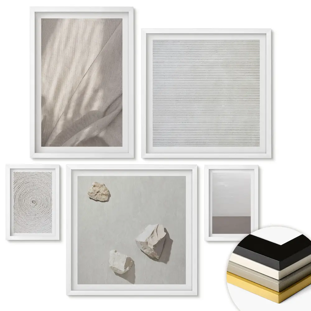 Set de 5 tablouri înrămate cu compoziție minimalistă și elemente naturale