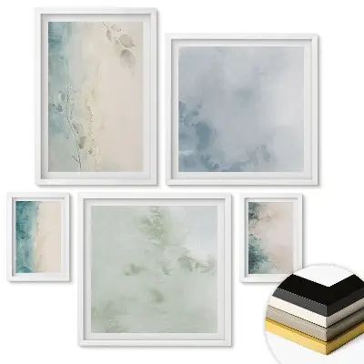 Set de 5 tablouri înrămate cu peisaje abstracte în culori delicate