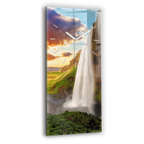 Ceas vertical de perete din sticlă decorativ Cascadă în Islanda