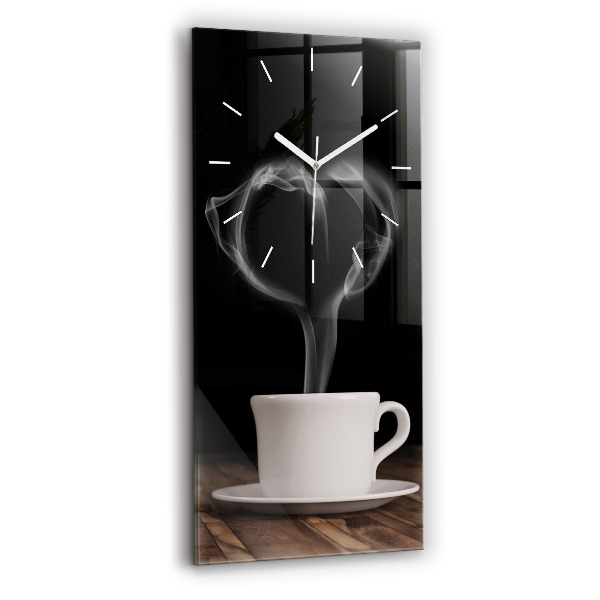 Ceas vertical de perete din sticlă decorativ O ceașcă de cafea fierbinte