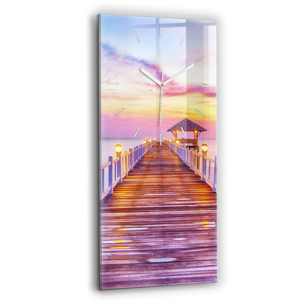 Ceas din sticlă dreptunghiular vertical decorativ Podul din port seara