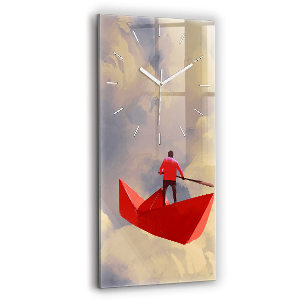 Ceas vertical de perete din sticlă decorativ Nave de hârtie