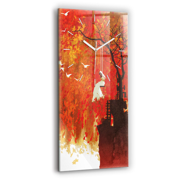 Ceas din sticlă dreptunghiular vertical decorativ Mireasă în toamnă