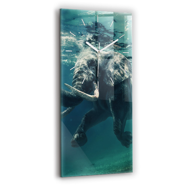 Ceas vertical de perete din sticlă decorativ Elefant înotând în ocean