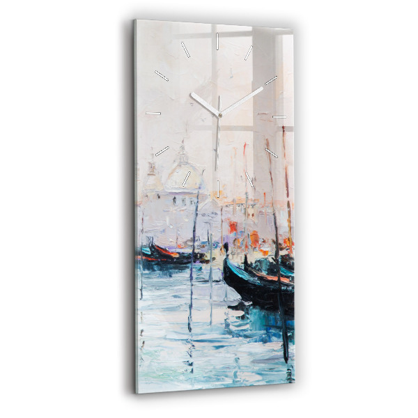 Ceas vertical de perete din sticlă decorativ Pictură în ulei pe iaht pe mare