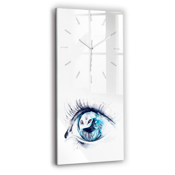 Ceas vertical de perete din sticlă decorativ Ilustrație cu ochi de lup