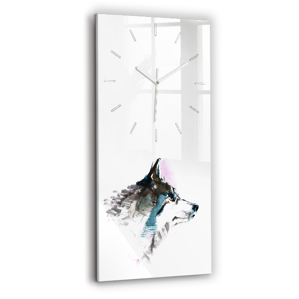 Ceas vertical de perete din sticlă decorativ Profil de lup pictat