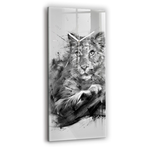 Ceas vertical de perete din sticlă decorativ Leu pictat
