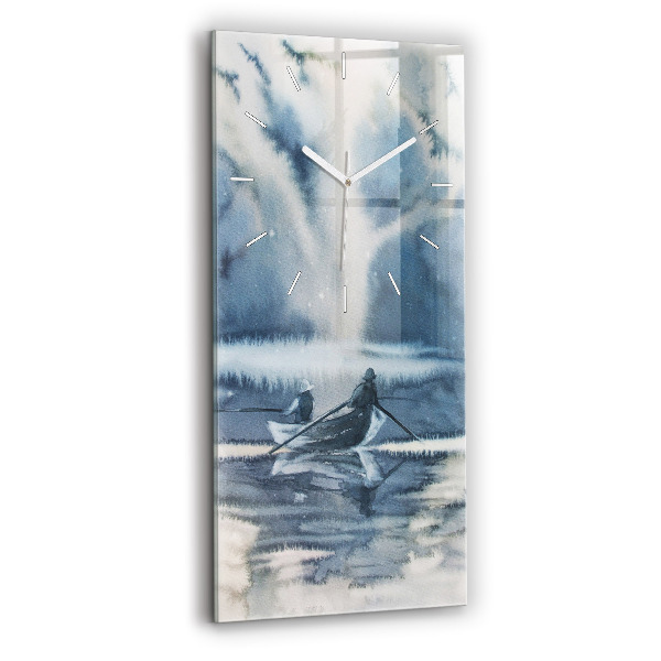Ceas din sticlă dreptunghiular vertical decorativ Lacul Łódka de iarnă