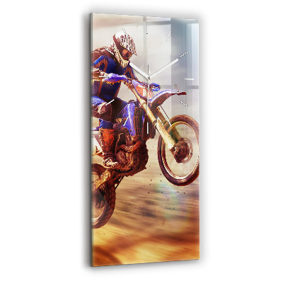 Ceas vertical de perete din sticlă decorativ Motocross Enduro