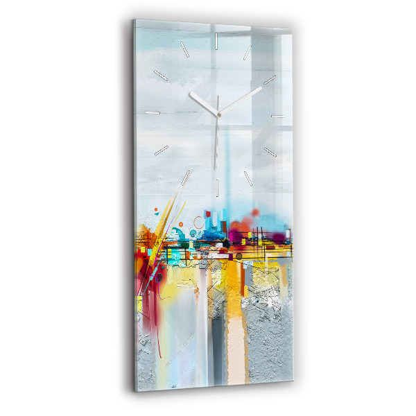 Ceas vertical de perete din sticlă decorativ Peisaj abstract cu ulei