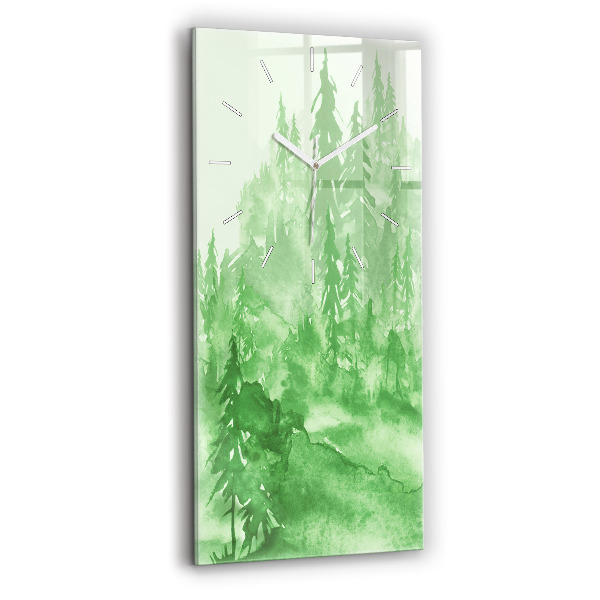 Ceas vertical de perete din sticlă decorativ Pictând pădurea verde