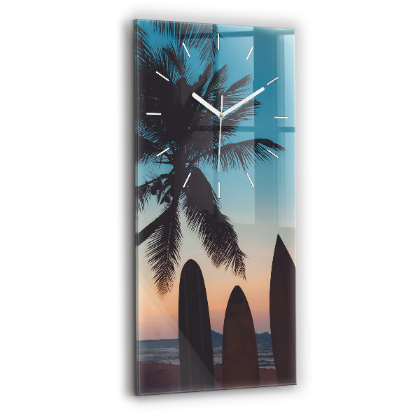 Ceas din sticlă dreptunghiular vertical decorativ Surfing pe plajă