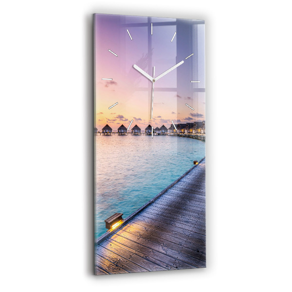 Ceas din sticlă dreptunghiular vertical decorativ Apus de soare Maldive