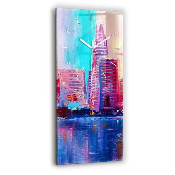 Ceas din sticlă dreptunghiular vertical decorativ Abstracție de zgârie-nori