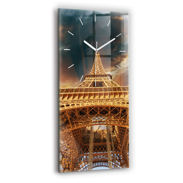 Ceas din sticlă dreptunghiular vertical decorativ Turnul Eiffel pe fundalul norilor