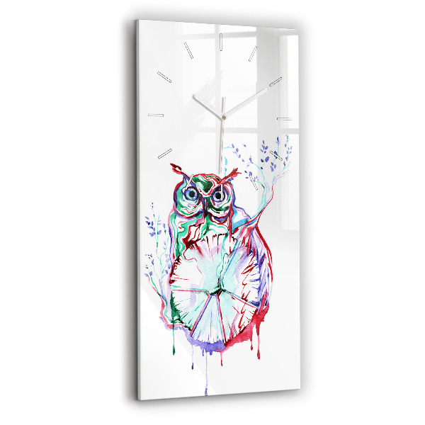 Ceas din sticlă dreptunghiular vertical decorativ Ilustrație cu bufniță și ceas