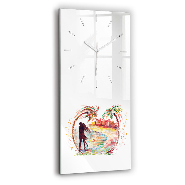 Ceas vertical de perete din sticlă decorativ Dragoste în acuarelă pe Miami Beach