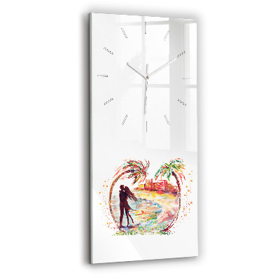 Ceas vertical de perete din sticlă decorativ Dragoste în acuarelă pe Miami Beach