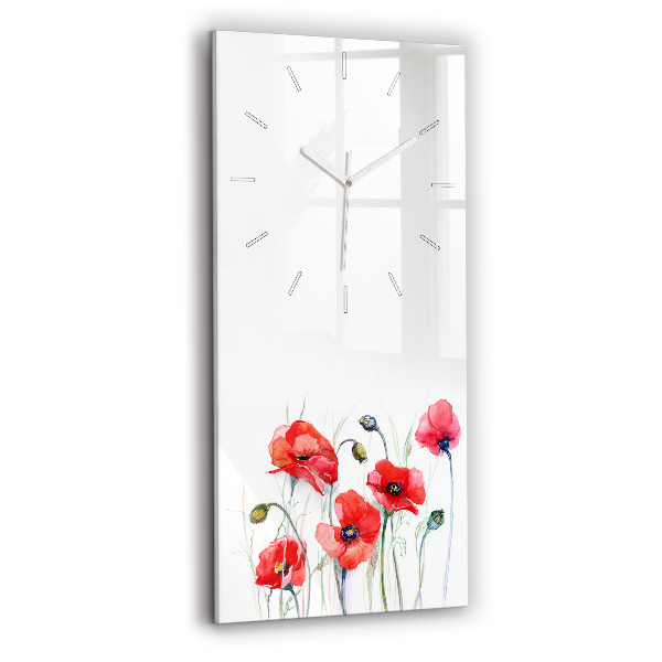 Ceas vertical de perete din sticlă decorativ Maci roșii pictați