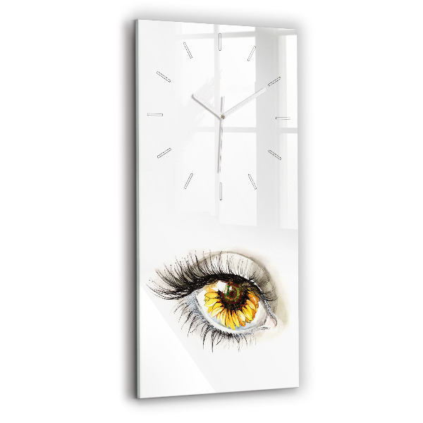 Ceas din sticlă dreptunghiular vertical decorativ Floare de floarea-soarelui în ochi