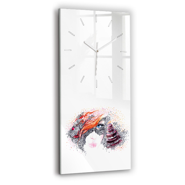 Ceas vertical de perete din sticlă decorativ Femeie dulce cu tort