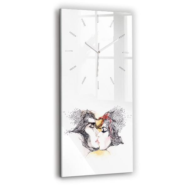 Ceas din sticlă dreptunghiular vertical decorativ Desen cu un sărut de dragoste
