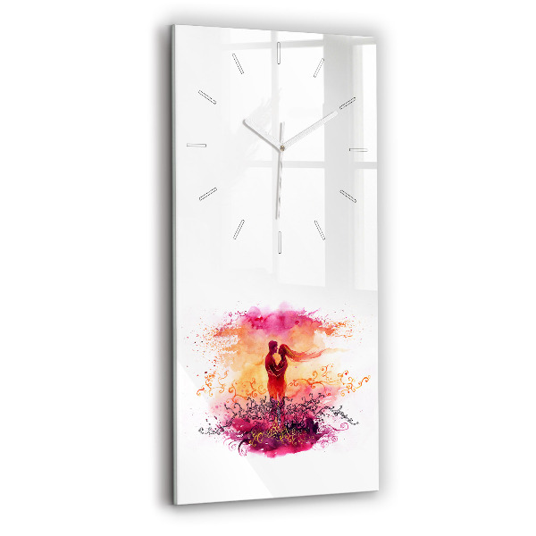 Ceas vertical de perete din sticlă decorativ Cuplu îndrăgostit în acuarelă