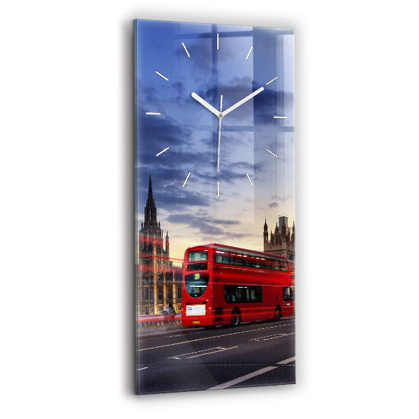 Ceas vertical de perete din sticlă decorativ Autobuzul roșu din Londra