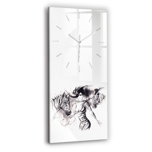Ceas vertical de perete din sticlă decorativ Femeie și zebre