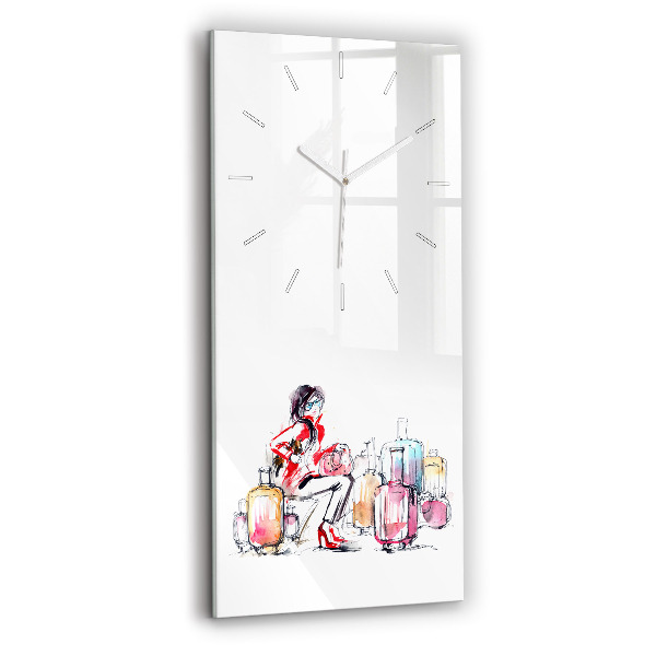 Ceas din sticlă dreptunghiular vertical decorativ Femeie cu valize