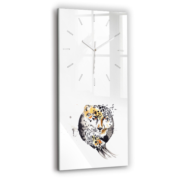 Ceas din sticlă dreptunghiular vertical decorativ Ghepard în interiorul unui cerc abstract