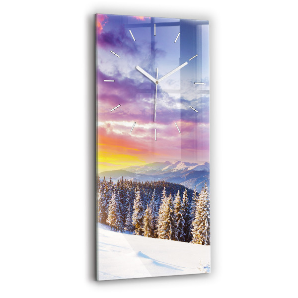 Ceas din sticlă dreptunghiular vertical decorativ Peisaj montan de iarnă