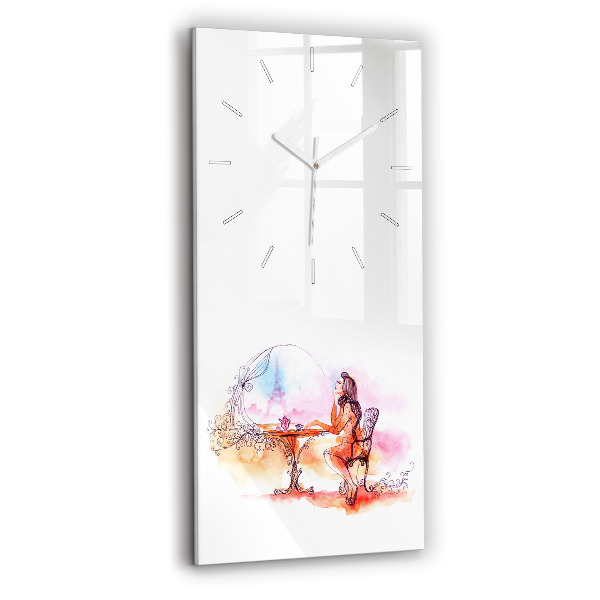 Ceas vertical de perete din sticlă decorativ Femeie bând ceai