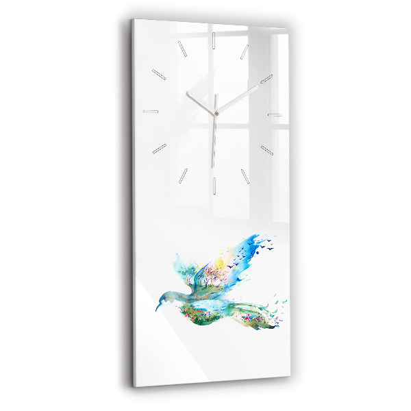 Ceas din sticlă dreptunghiular vertical decorativ Abstracție de pasăre și primăvară