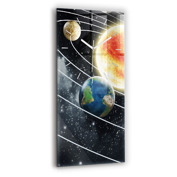Ceas vertical de perete din sticlă decorativ Sistemul solar