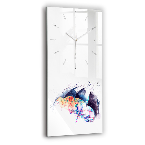 Ceas vertical de perete din sticlă decorativ Umbrelă de ploaie și oraș