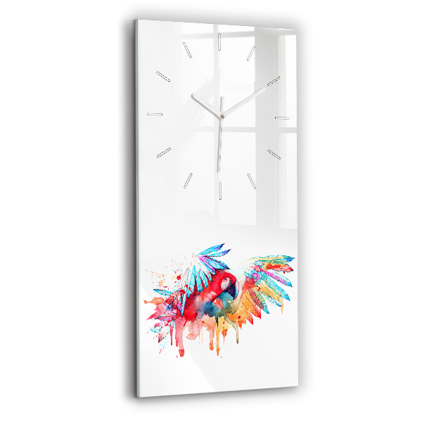 Ceas vertical de perete din sticlă decorativ Papagal roșu colorat