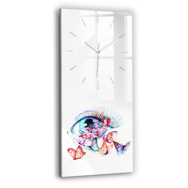 Ceas vertical de perete din sticlă decorativ Ochi de fluture colorat