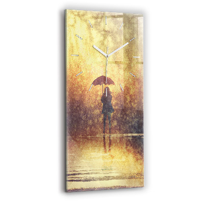 Ceas vertical de perete din sticlă decorativ femeie cu umbrelă