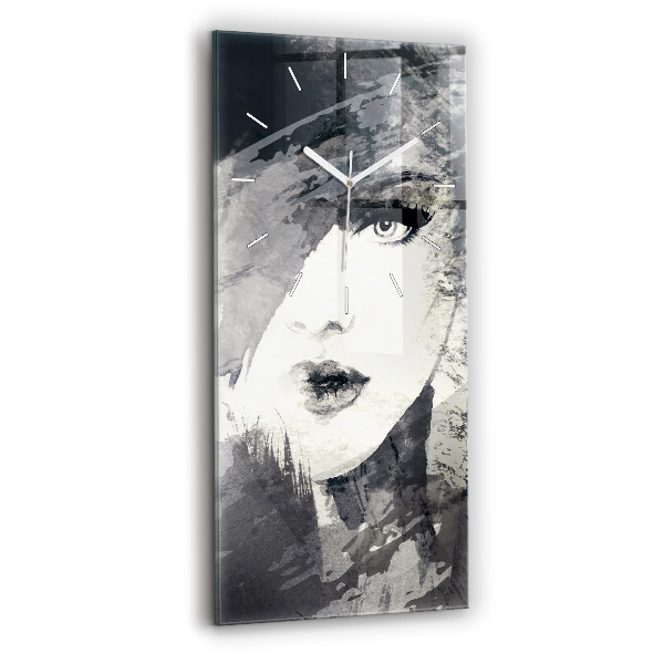 Ceas vertical de perete din sticlă decorativ Femeie - acuarele
