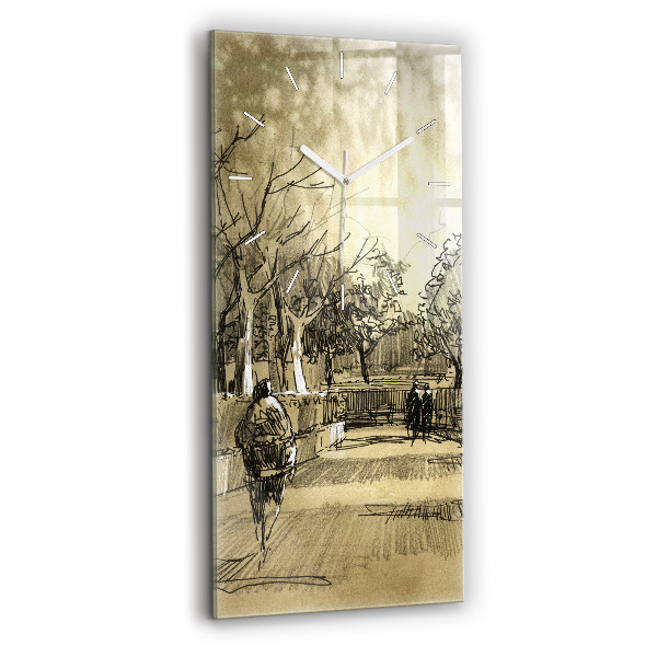 Ceas din sticlă dreptunghiular vertical decorativ Parc și copaci în sepia