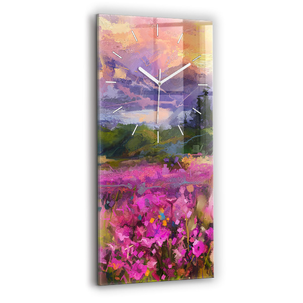 Ceas vertical de perete din sticlă decorativ Peisaj natural și flori