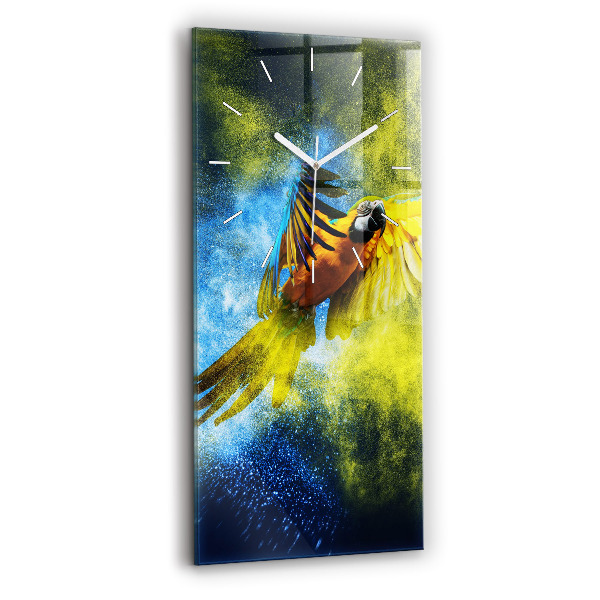 Ceas vertical de perete din sticlă decorativ Papagal colorat