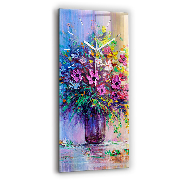 Ceas din sticlă dreptunghiular vertical decorativ Flori într-o vază