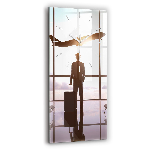 Ceas din sticlă dreptunghiular vertical decorativ Bărbat la aeroport