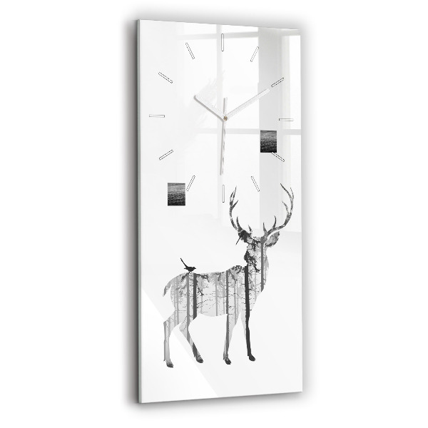 Ceas vertical de perete din sticlă decorativ Silueta unui cerb în pădure